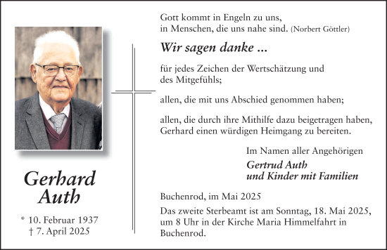 Traueranzeige von Gerhard Auth von FZ