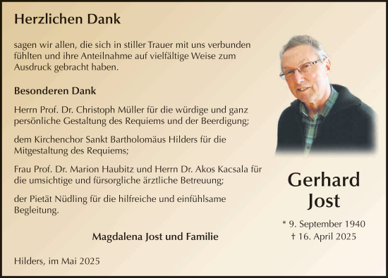 Traueranzeige von Gerhard Jost von FZ