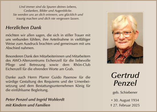 Traueranzeige von Gertrud Penzel von FZ