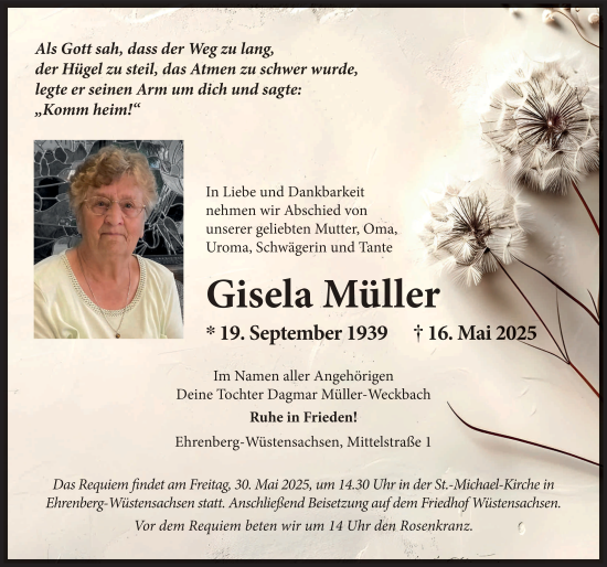 Traueranzeige von Gisela Müller von FZ
