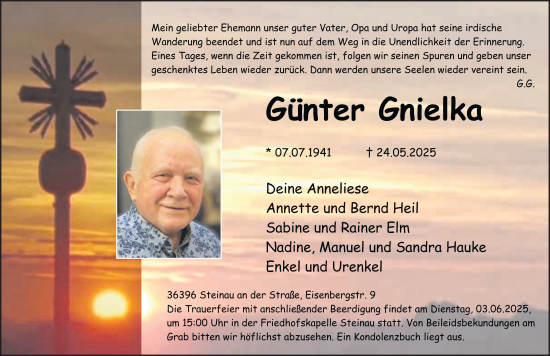 Traueranzeige von Günter Gnielka von FZ