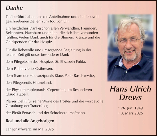 Traueranzeige von Hans Ulrich Drews von FZ