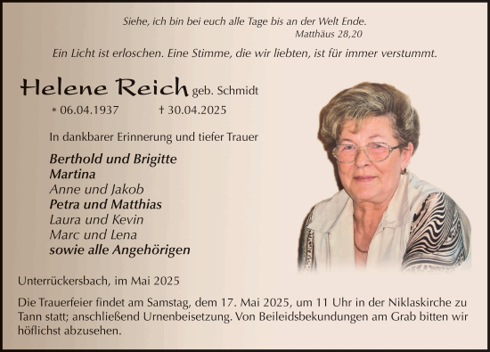 Traueranzeige von Helene Reich von FZ