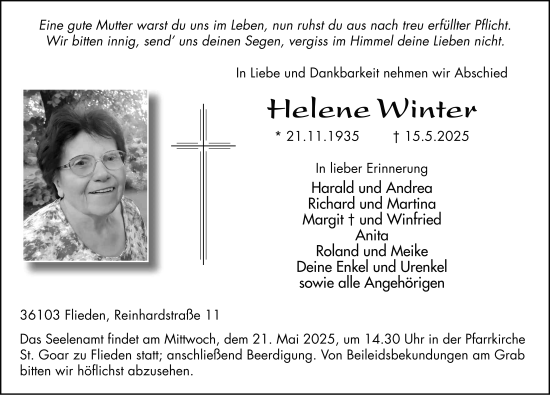 Traueranzeige von Helene Winter von FZ