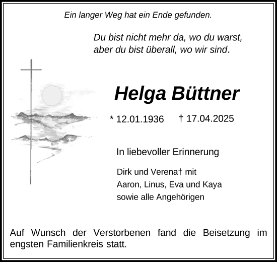 Traueranzeige von Helga Büttner von FZ