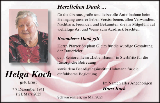 Traueranzeige von Helga Koch von FZ