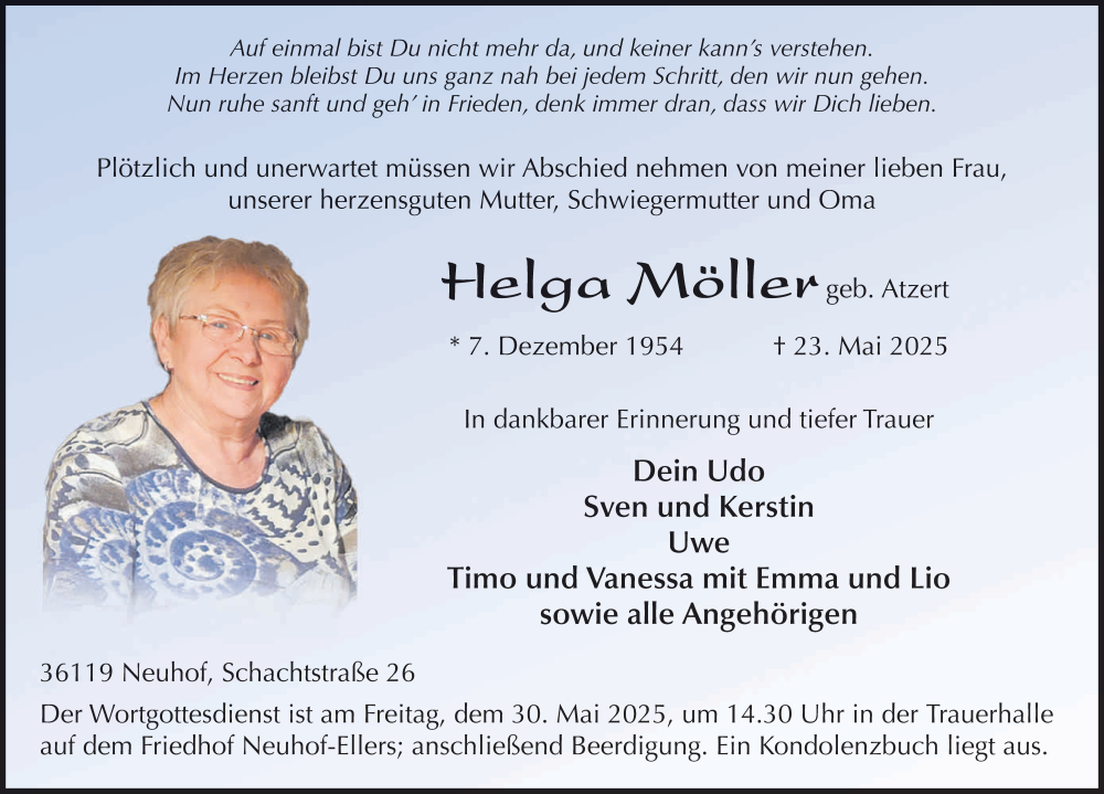  Traueranzeige für Helga Möller vom 27.05.2025 aus FZ