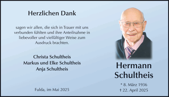 Traueranzeige von Hermann Schultheis von FZ