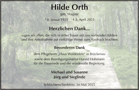 Traueranzeige von Hilde Orth von FZ