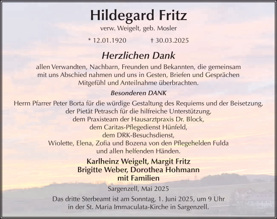 Traueranzeige von Hildegard Fritz von FZ
