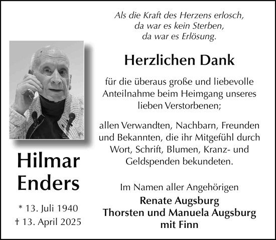 Traueranzeige von Hilmar Enders von FZ