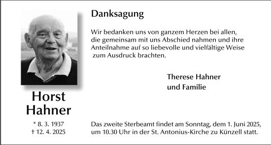 Traueranzeige von Horst Hahner von FZ