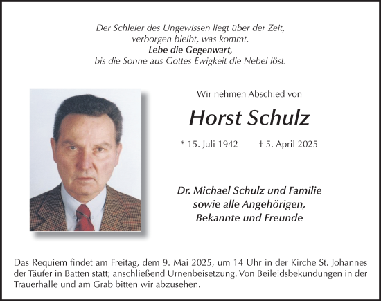 Traueranzeige von Horst Schulz von FZ