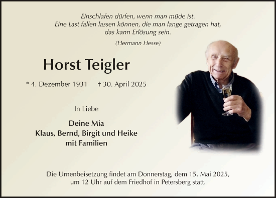 Traueranzeige von Horst Teigler von FZ