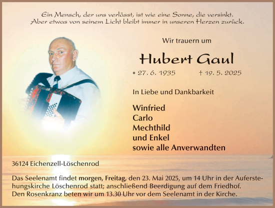 Traueranzeige von Hubert Gaul von FZ
