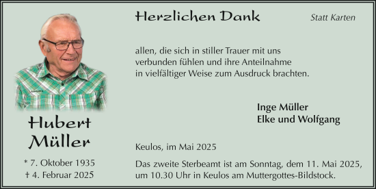Traueranzeige von Hubert Müller von FZ