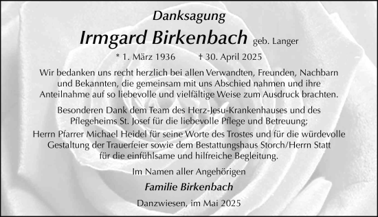 Traueranzeige von Irmgard Birkenbach von FZ