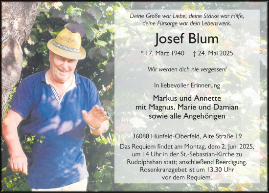 Traueranzeige von Josef Blum von FZ