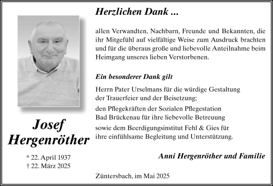 Traueranzeige von Josef Hergenröther von FZ