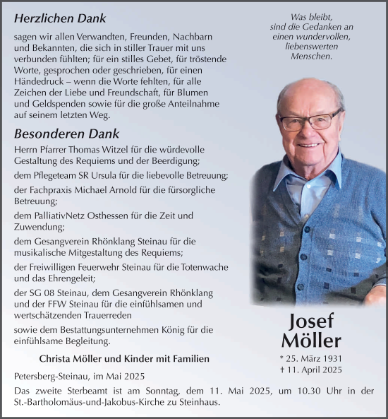 Traueranzeige von Josef Möller von FZ