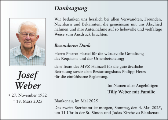Traueranzeige von Josef Weber von FZ