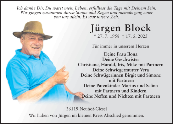 Traueranzeige von Jürgen Block von FZ