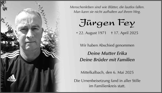 Traueranzeige von Jürgen Fey von FZ