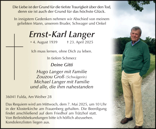 Traueranzeige von Karl-Ernst Langer von FZ