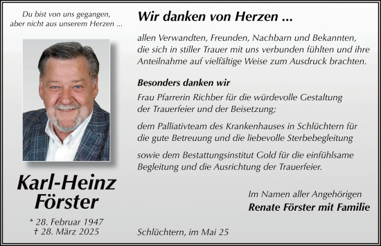 Traueranzeige von Karl-Heinz Förster von FZ