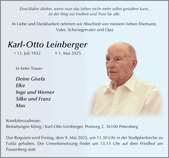 Traueranzeige von Karl-Otto Leinberger von FZ