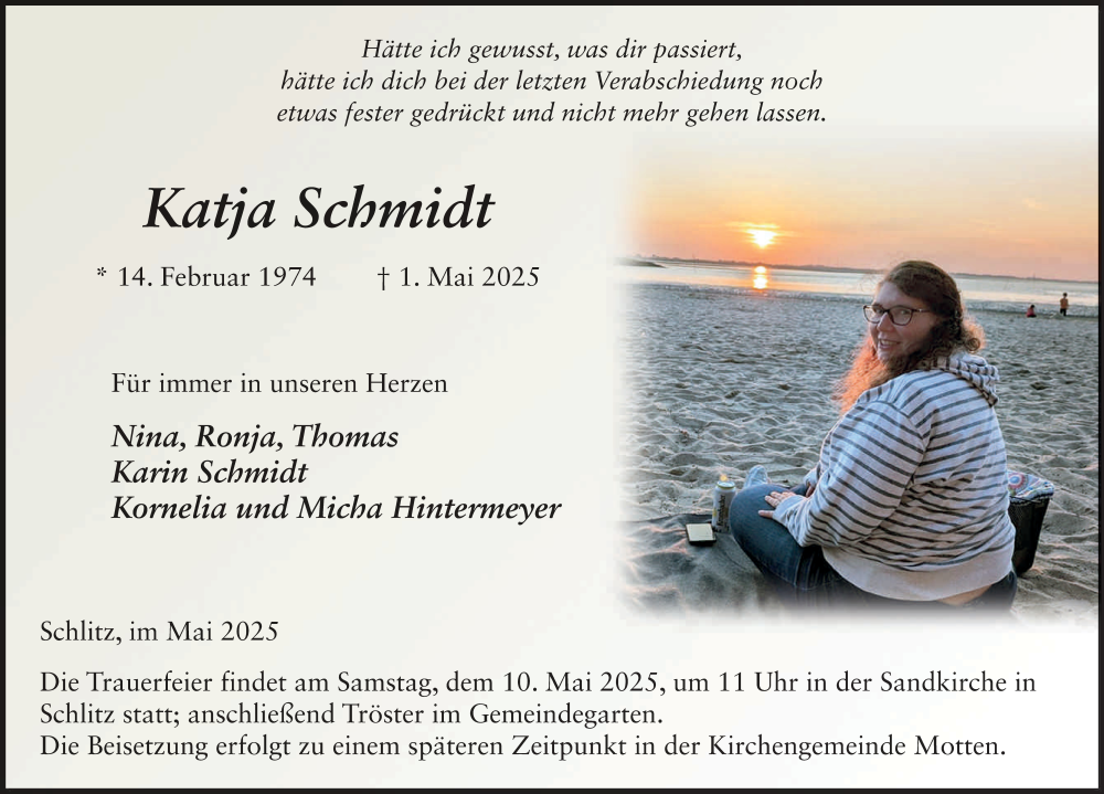  Traueranzeige für Katja Schmidt vom 07.05.2025 aus FZ