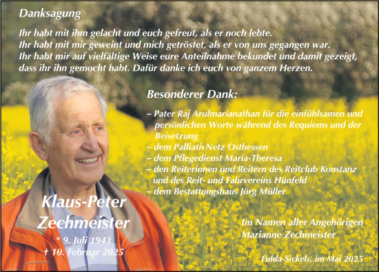 Traueranzeige von Klaus-Peter Zechmeister von FZ