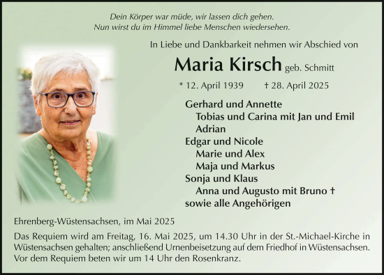 Traueranzeige von Maria Kirsch von FZ