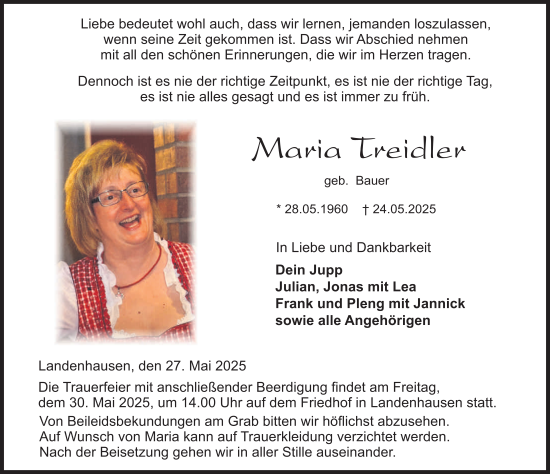 Traueranzeige von Maria Treidler von FZ
