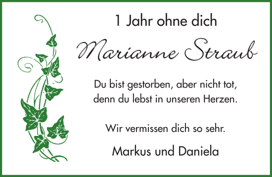 Traueranzeige von Marianne Straub von FZ