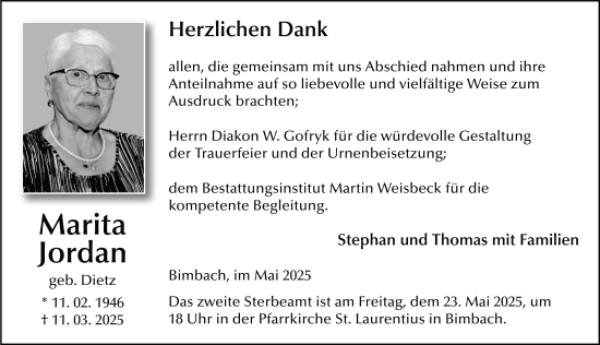Traueranzeige von Marita Jordan von FZ