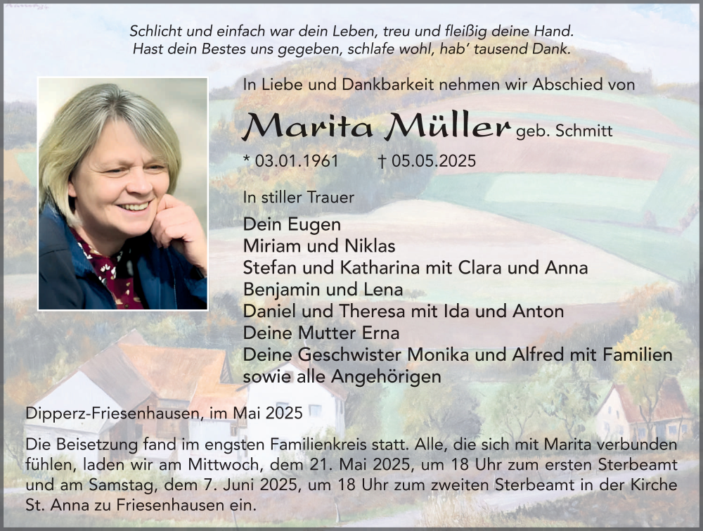  Traueranzeige für Marita Müller vom 17.05.2025 aus FZ