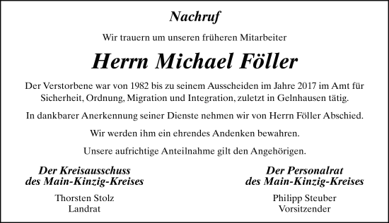 Traueranzeige von Michael Föller von FZ