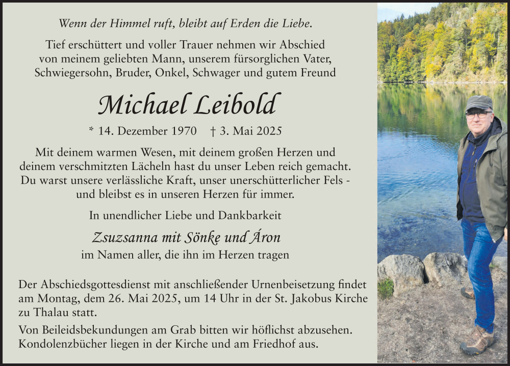  Traueranzeige für Michael Leibold vom 22.05.2025 aus FZ