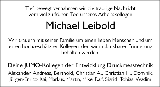 Traueranzeige von Michael Leibold von FZ
