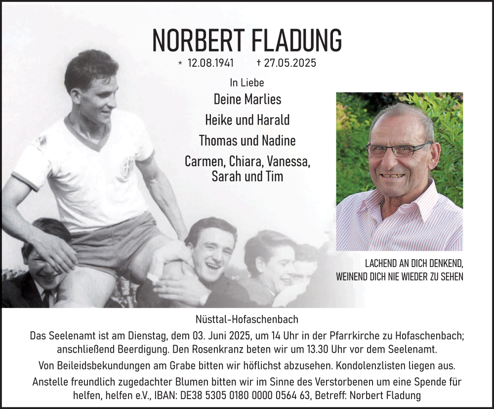  Traueranzeige für Norbert Fladung vom 31.05.2025 aus FZ
