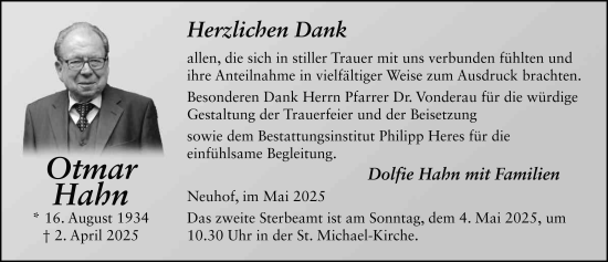 Traueranzeige von Otmar Hahn von FZ