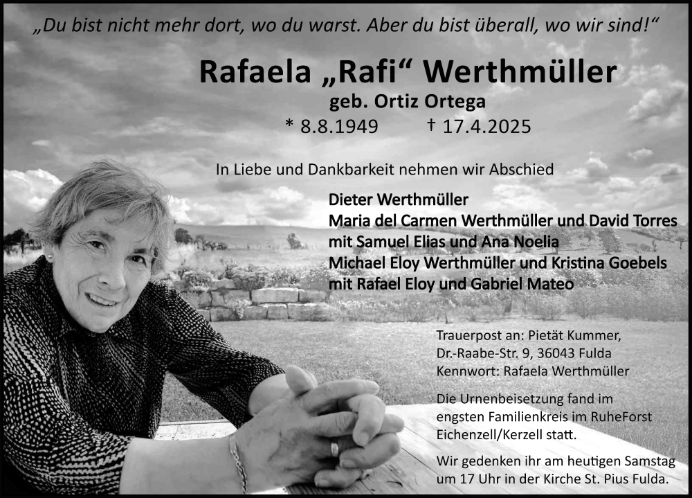  Traueranzeige für Rafaela Werthmüller vom 10.05.2025 aus FZ