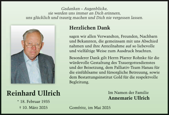 Traueranzeige von Reinhard Ullrich von FZ