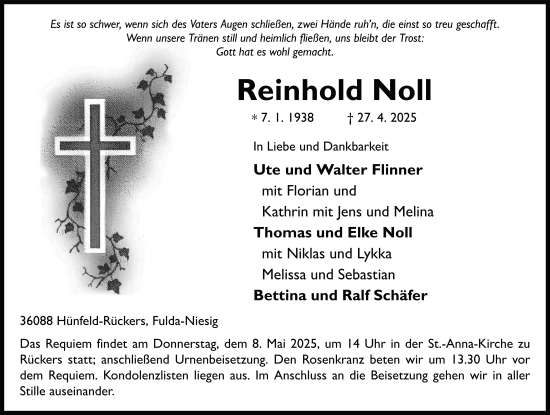 Traueranzeige von Reinhold Noll von FZ