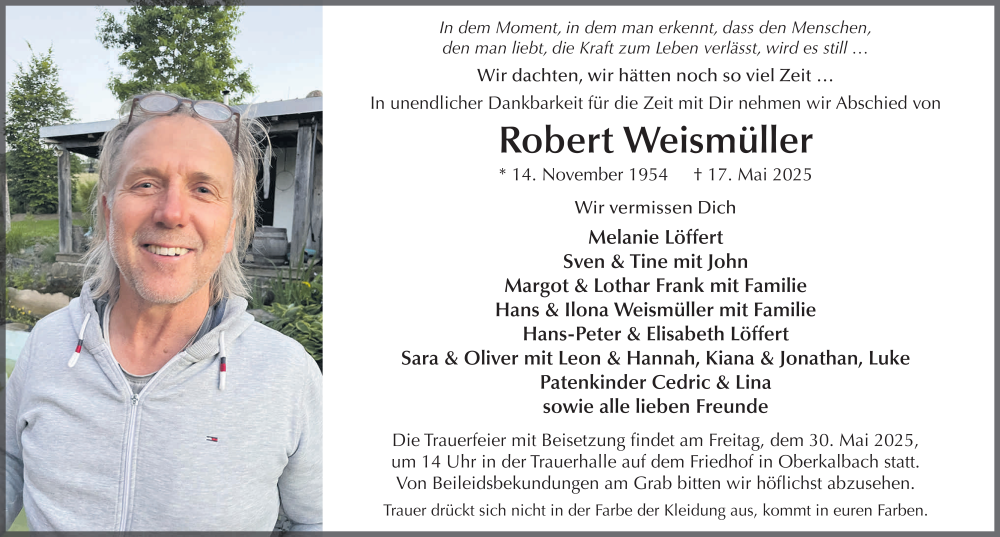  Traueranzeige für Robert Weismüller vom 24.05.2025 aus FZ