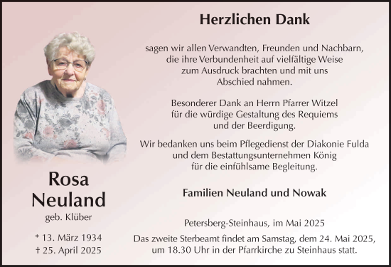 Traueranzeige von Rosa Neuland von FZ