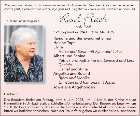Traueranzeige von Rosl Flach von FZ
