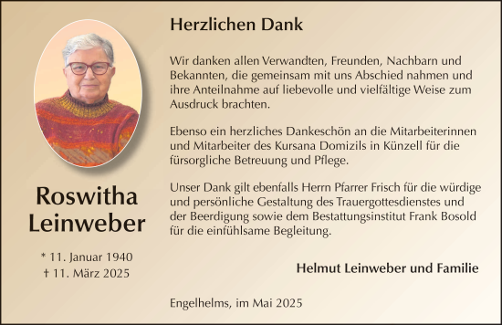 Traueranzeige von Roswitha Leinweber von FZ