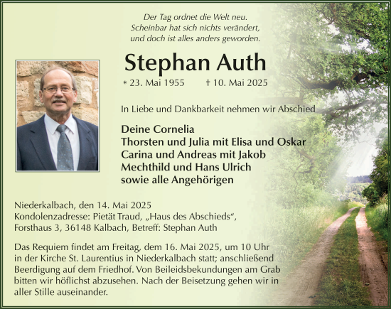 Traueranzeige von Stephan Auth von FZ
